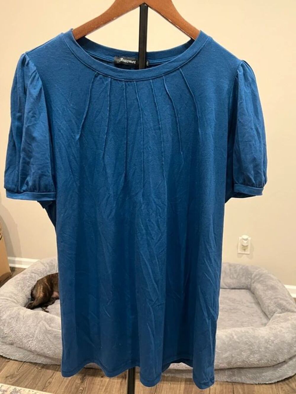 Automet Women’s 2XL Blue Puff Sleeve Pleated Short Sleeve Top